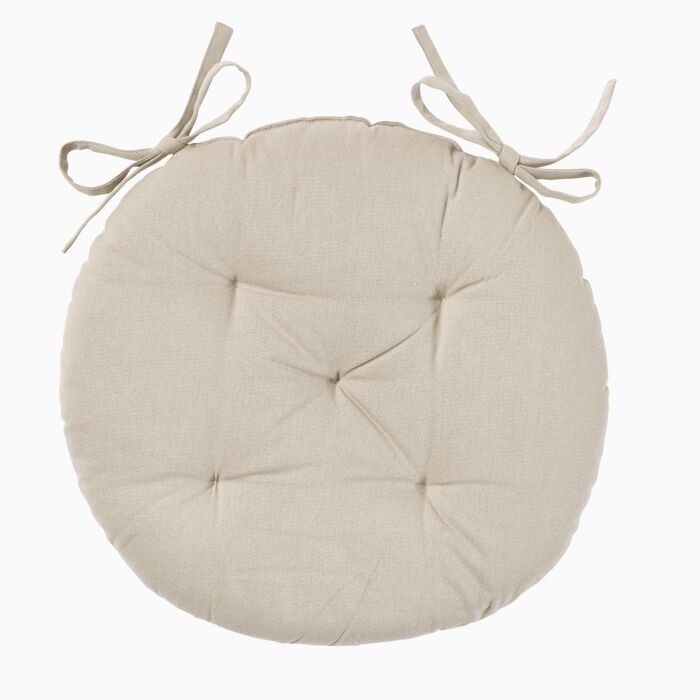 Coussin d'assise rond, rembourré et surpiqué, avec attaches