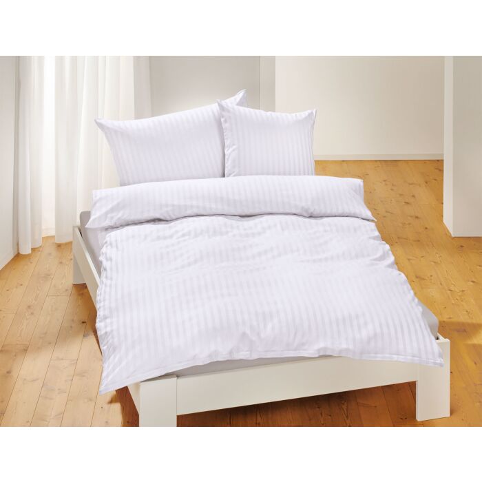 Linge de lit en satin bio uni à rayures