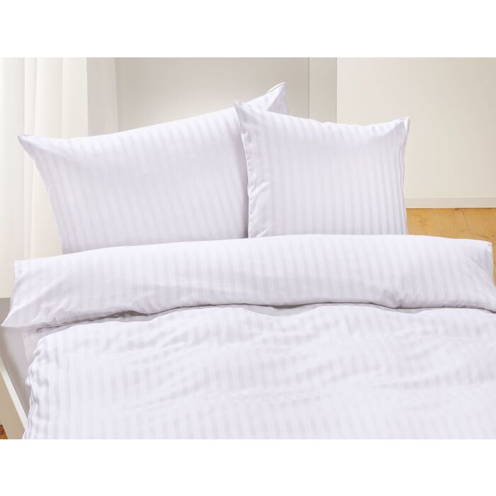 Linge de lit en satin bio uni à rayures