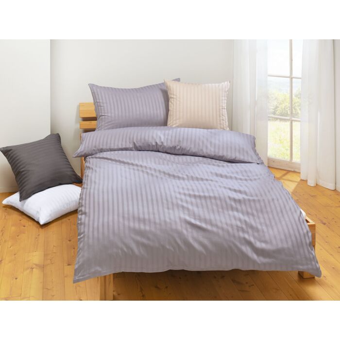 Linge de lit en satin bio uni à rayures