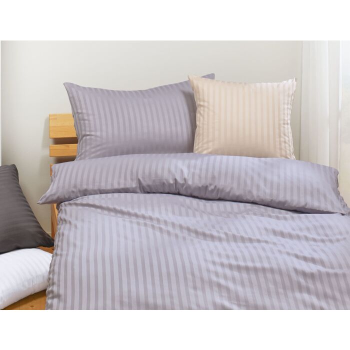 Linge de lit en satin bio uni à rayures