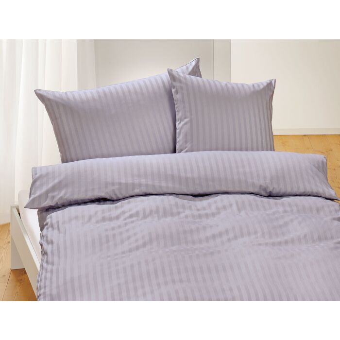Linge de lit en satin bio uni à rayures