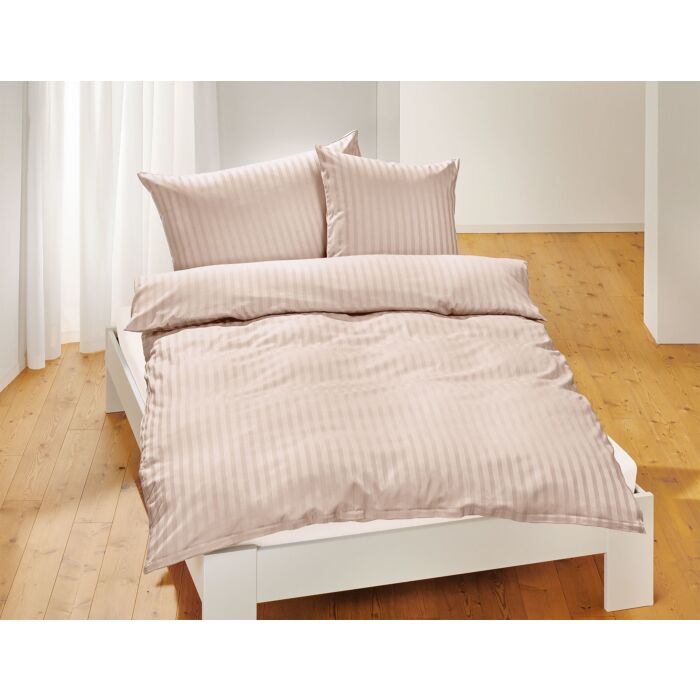 Linge de lit en satin bio uni à rayures