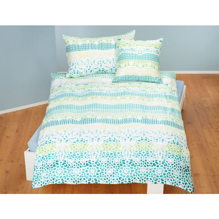 Parure de lit au mélange de couleurs claires, avec bordure à motif main product photo