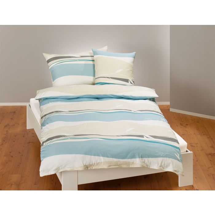 Parure de lit avec motif de vagues et délicat imprimé de feuilles main product photo