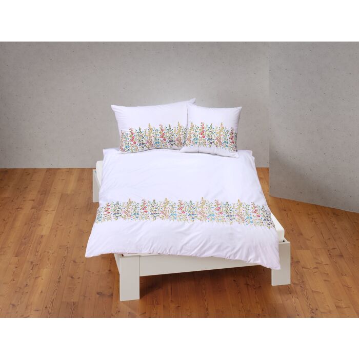 Parure de lit brodé de fleurs multicolores main product photo